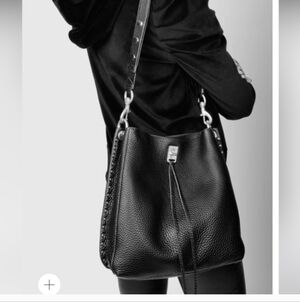 Rebecca Minkoff Darren Leather Shoulder Bag BLACK Palladium Silver Hardware